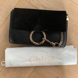 Chloe Black Leather Suede Faye Crossbody Bag